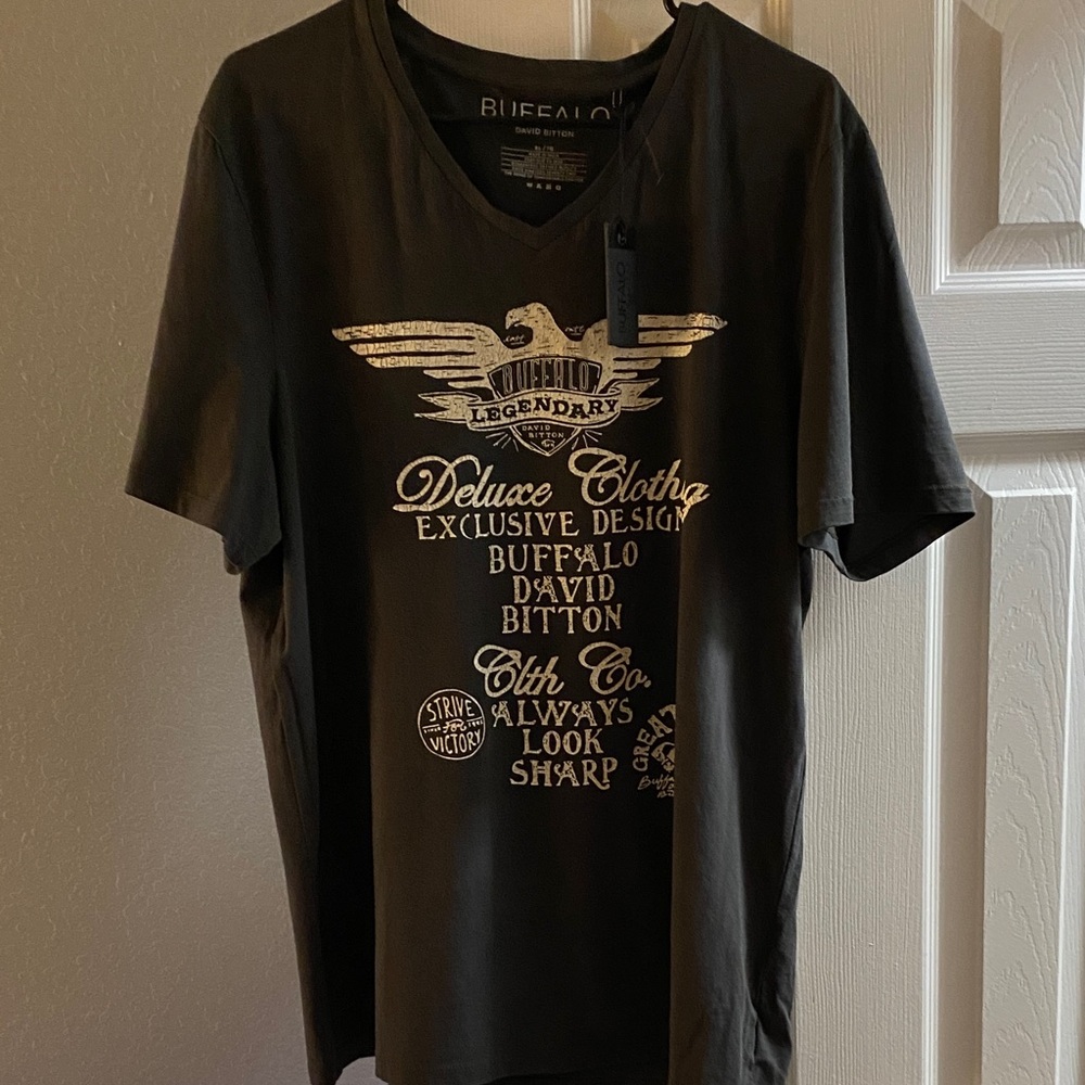 Buffalo David Bitton Men's Charcoal Graphic V Neck Tee